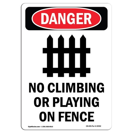 Signmission OSHA Danger Sign, No Climbing Or Playing, 5in X 3.5in Decal, 10PK, 3.5" W, 5" L, Portrait, PK10 OS-DS-D-35-V-2092-10PK